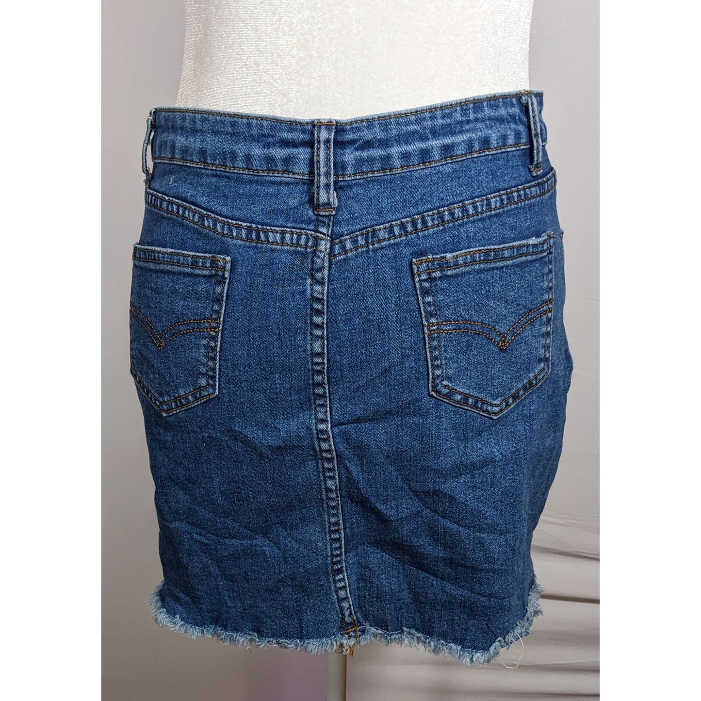 Zaful Blue Denim Mini Skirt With Frayed Edges