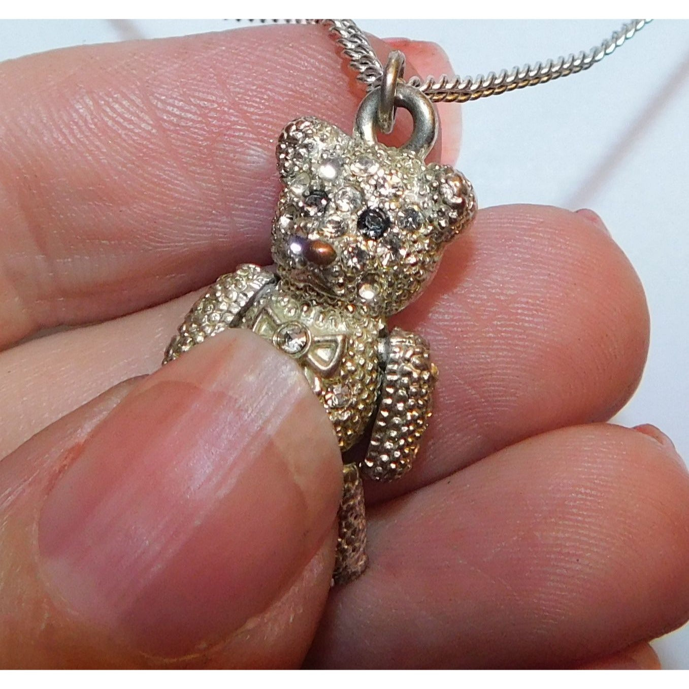 Articulated Rhinestone Bear Pendant Necklace