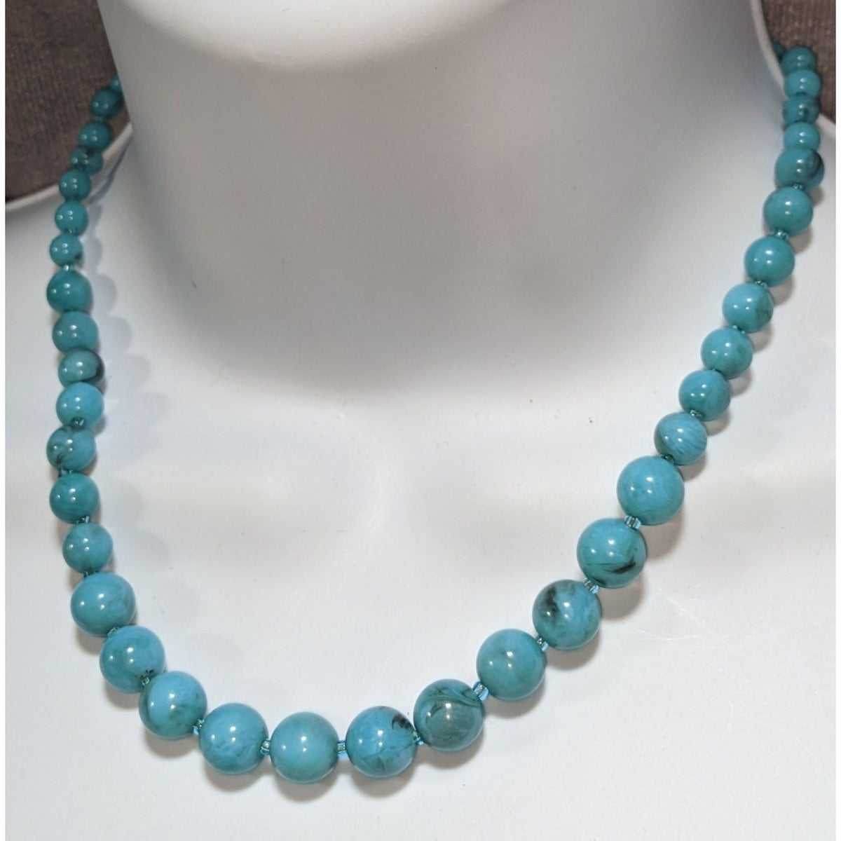 Boho Southwestern Faux Turquoise Blue Graduated Bead Necklace 15 Inch
