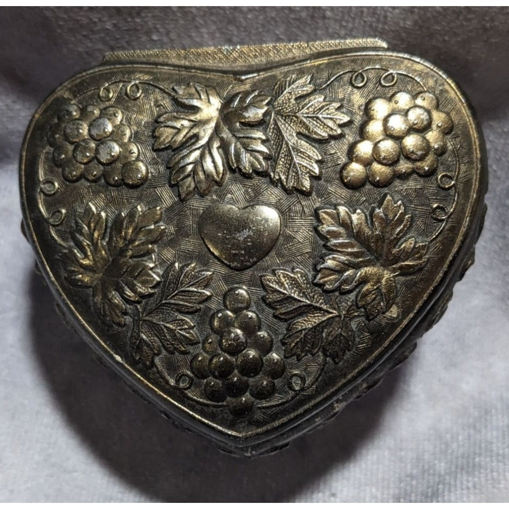 Vintage Silver Plate Japanese Heart Floral Trinket Box