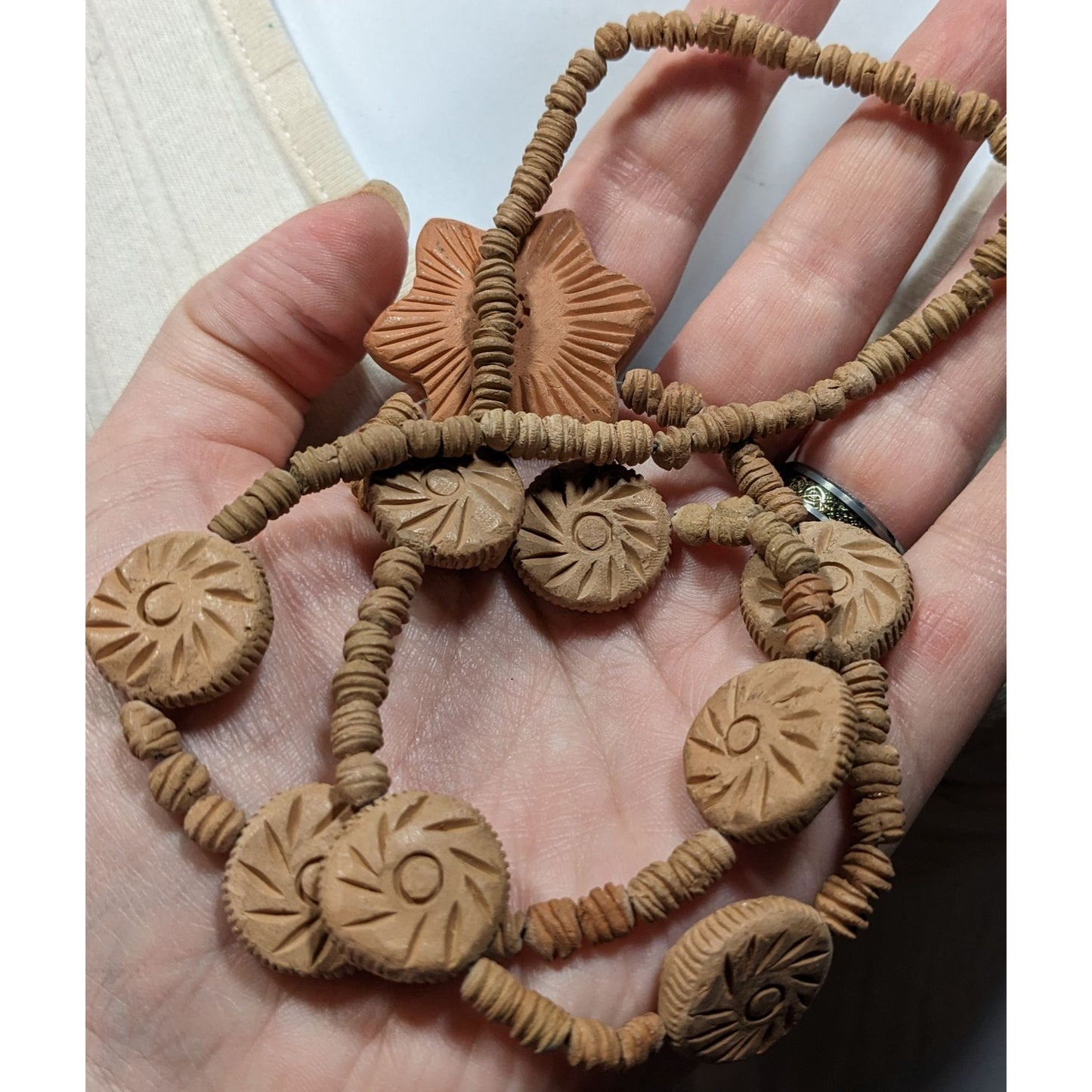 Vintage Handmade Star Pendant Clay Beaded Necklace