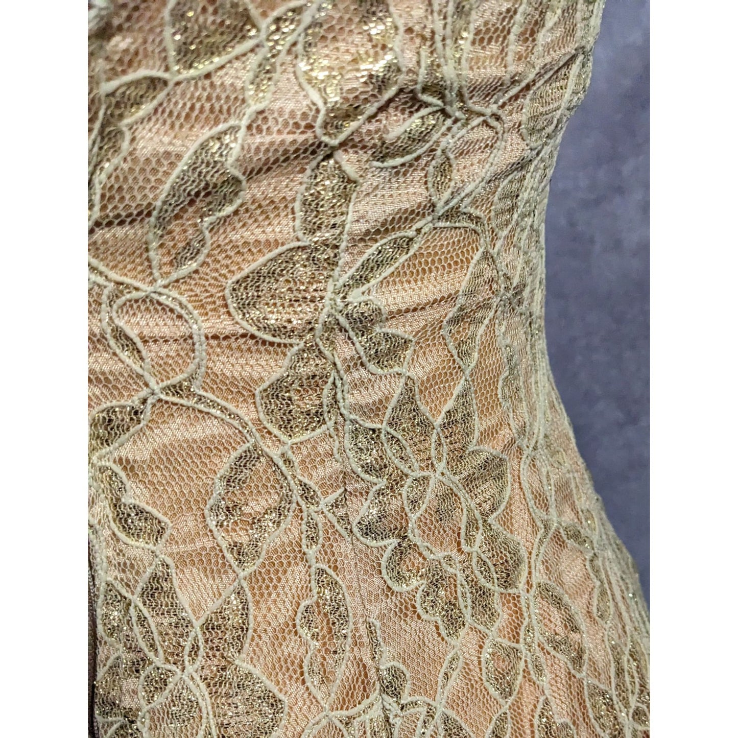 Vintage 90s Fredrick's Of Holly Wood Gold Lace Dress Size 3/4