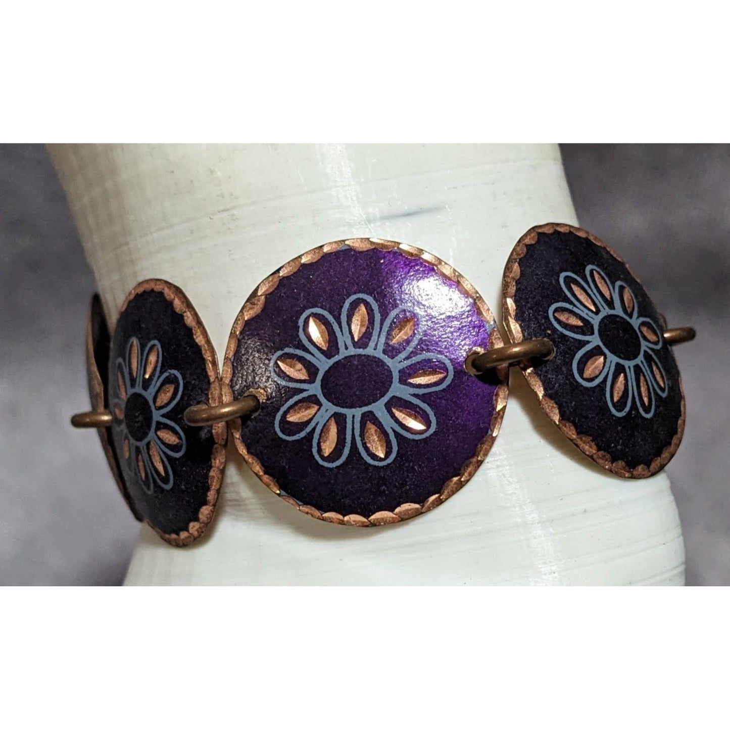 Purple Floral Copper Disc Bracelet