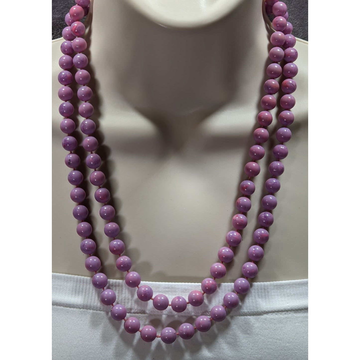 Vintage Midcentury Purple And Pink Swirl Layered Necklace
