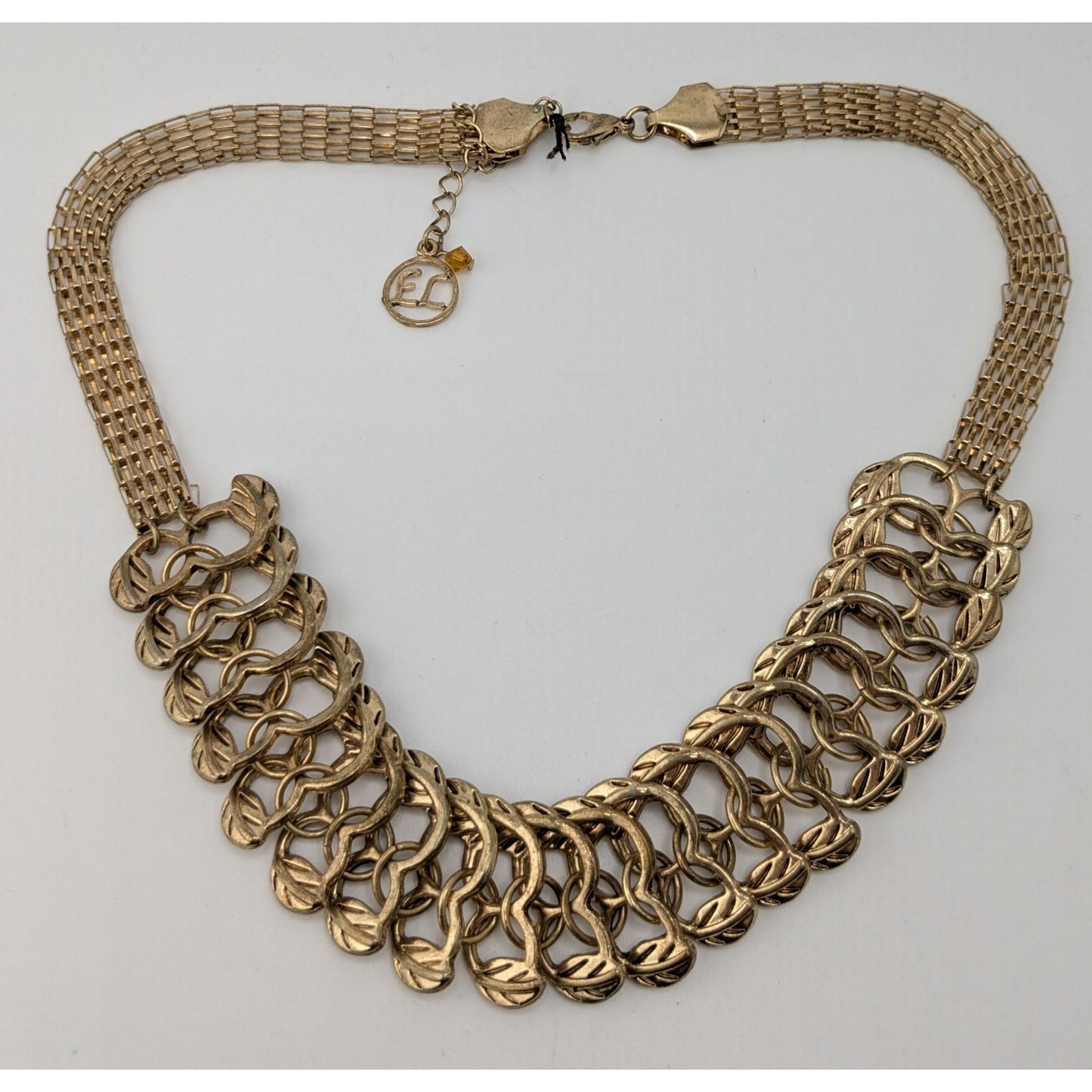 Erica Lyons Gold Link Statement Necklace Leaf Motif Bib Collar Vintage Glam