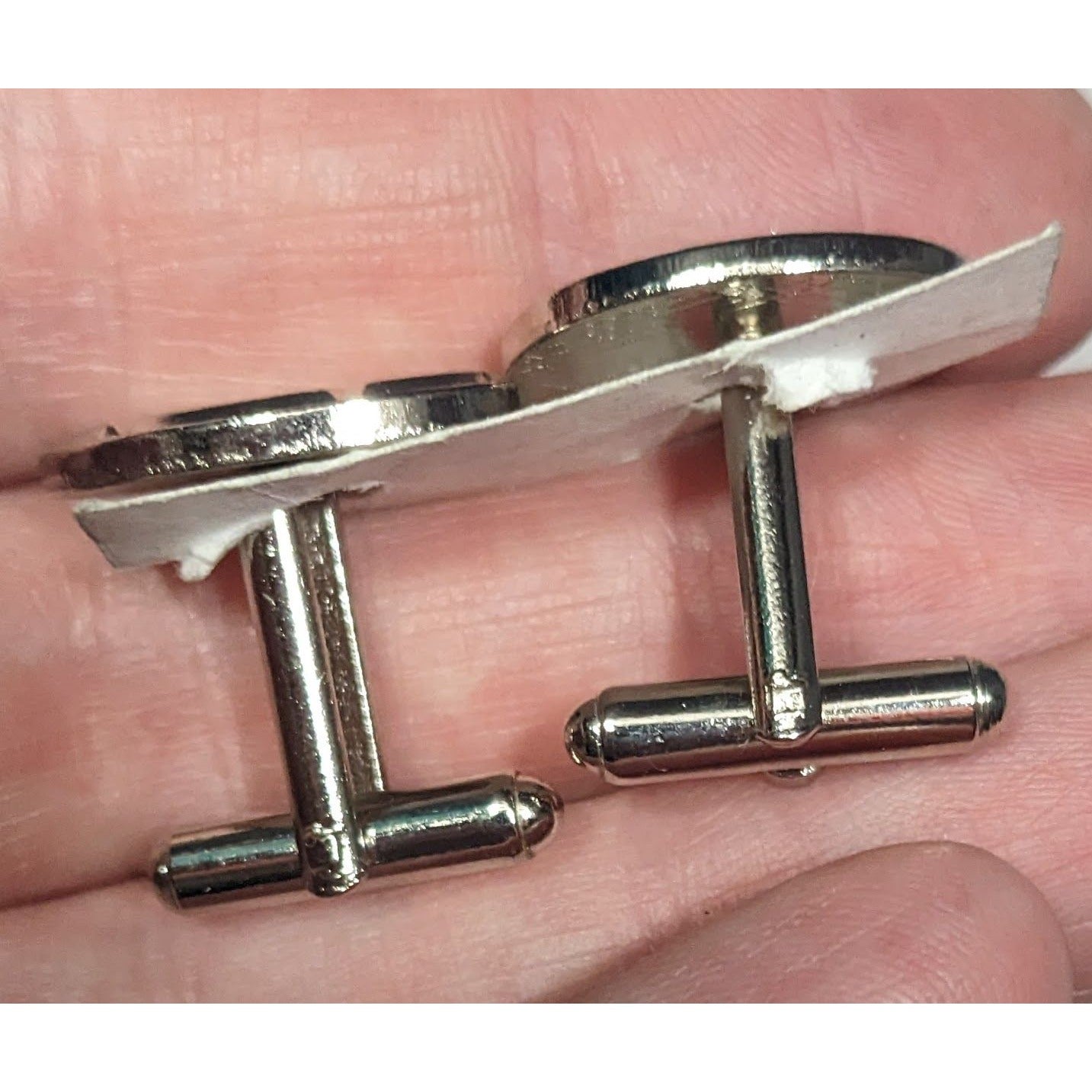 Silver Tone Oval Geometric Engraved Cuff Links