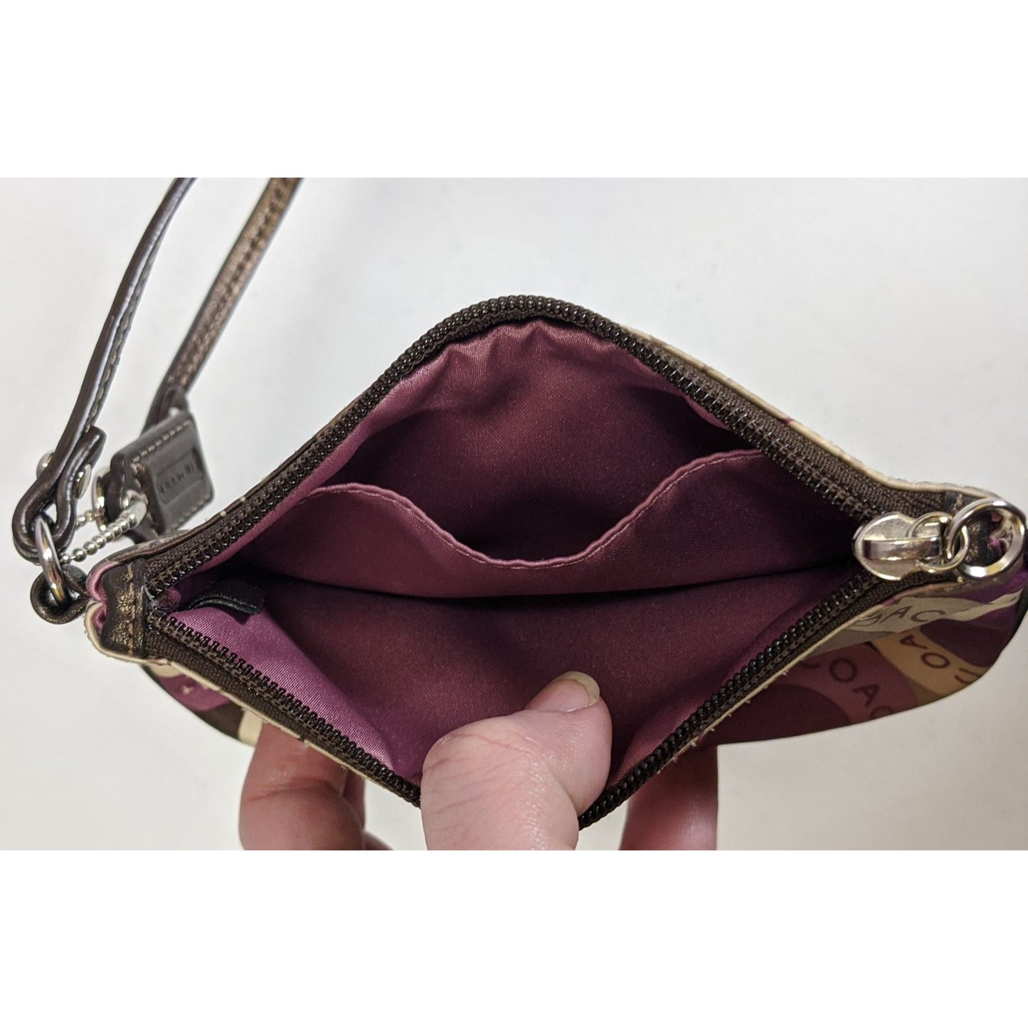 Coach Purple Circle Print Wristlet With Zip Closure