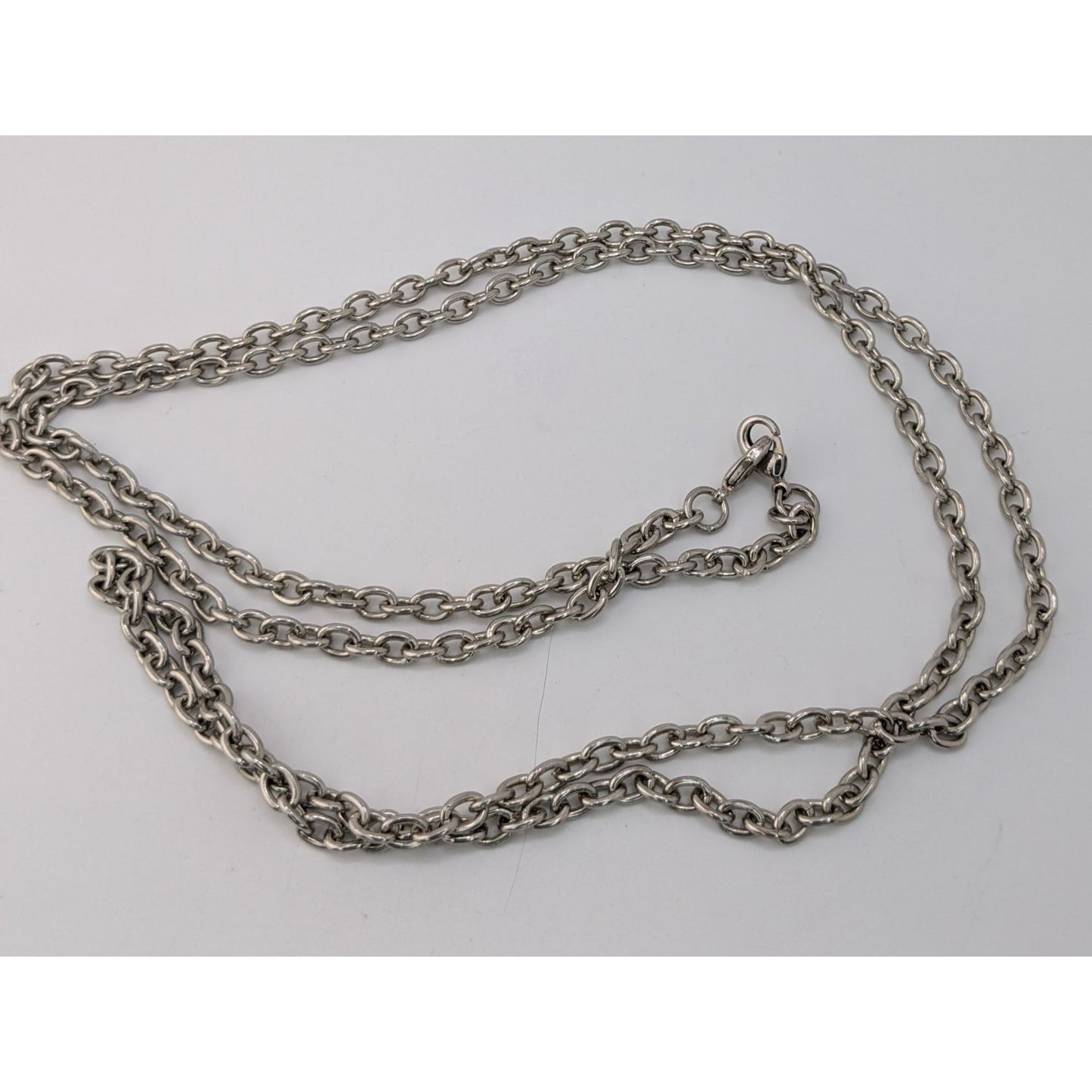 Indie Long Silver Tone Oval Link Chain Necklace Minimalist Layering Jewelry