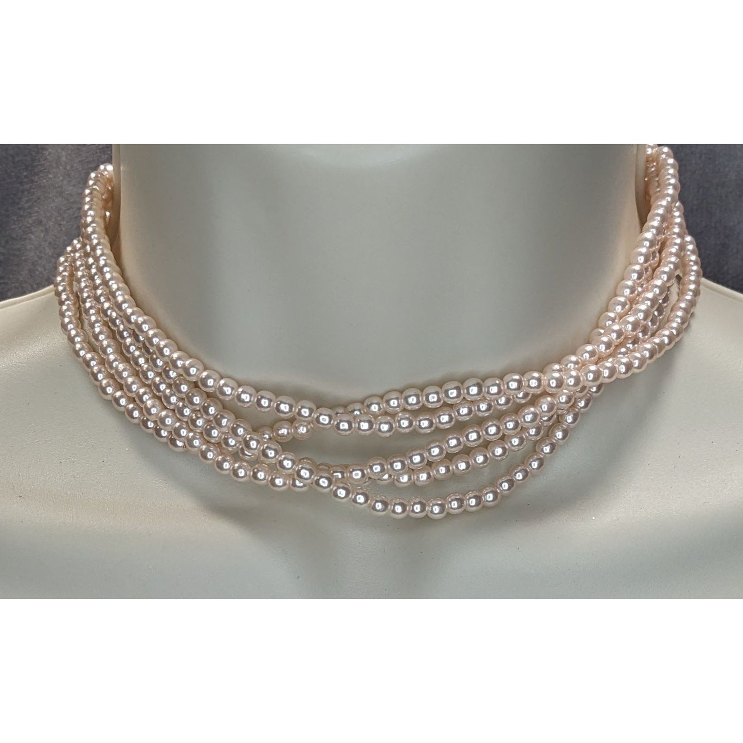 Coquette Layered Pink Faux Pearl Necklace Multi Strand Romantic Statement Jewelry