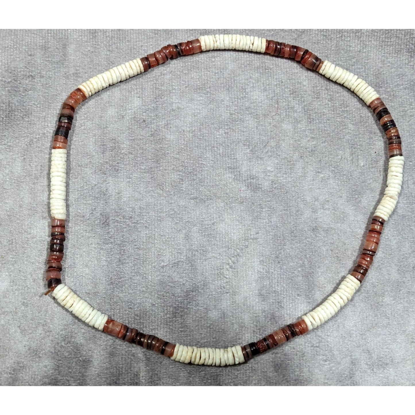 Retro Beachy White And Red/Brown Stretchy Heishi Necklace