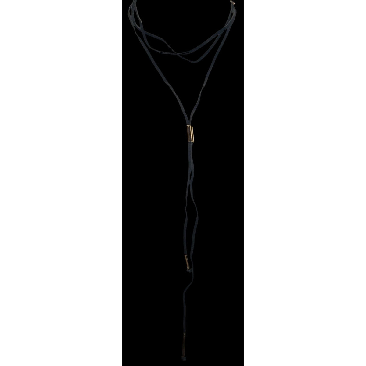 Boho Layered Choker Lariat Necklace Black Cord Gold Tone Y2K Festival Jewelry