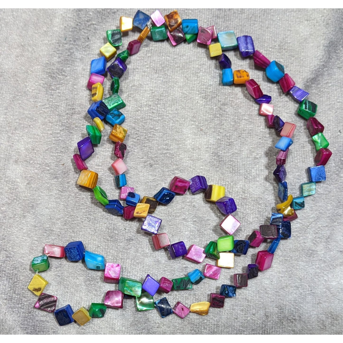 Rainbow Dyed Square Shell Chip Beaded Necklace