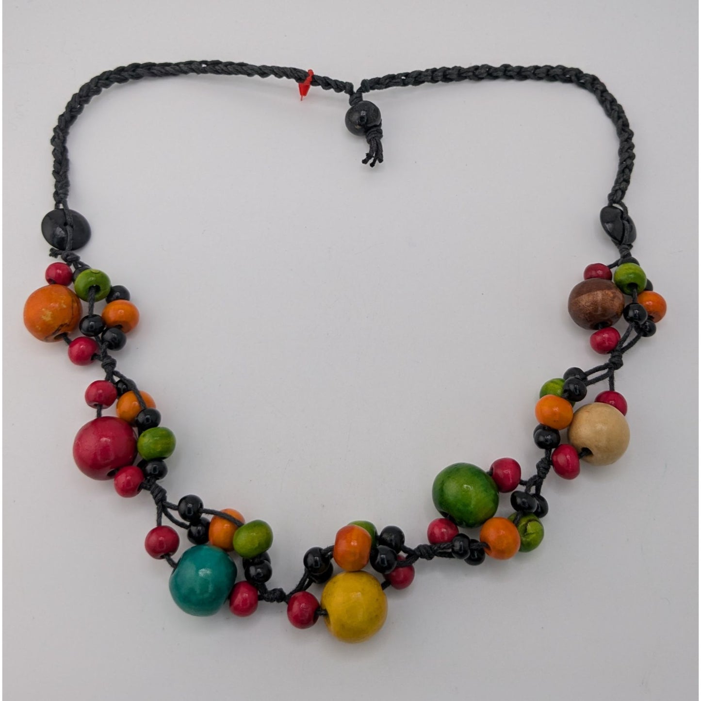 Boho Handmade Vintage Rainbow Wooden Bead Cluster Statement Necklace