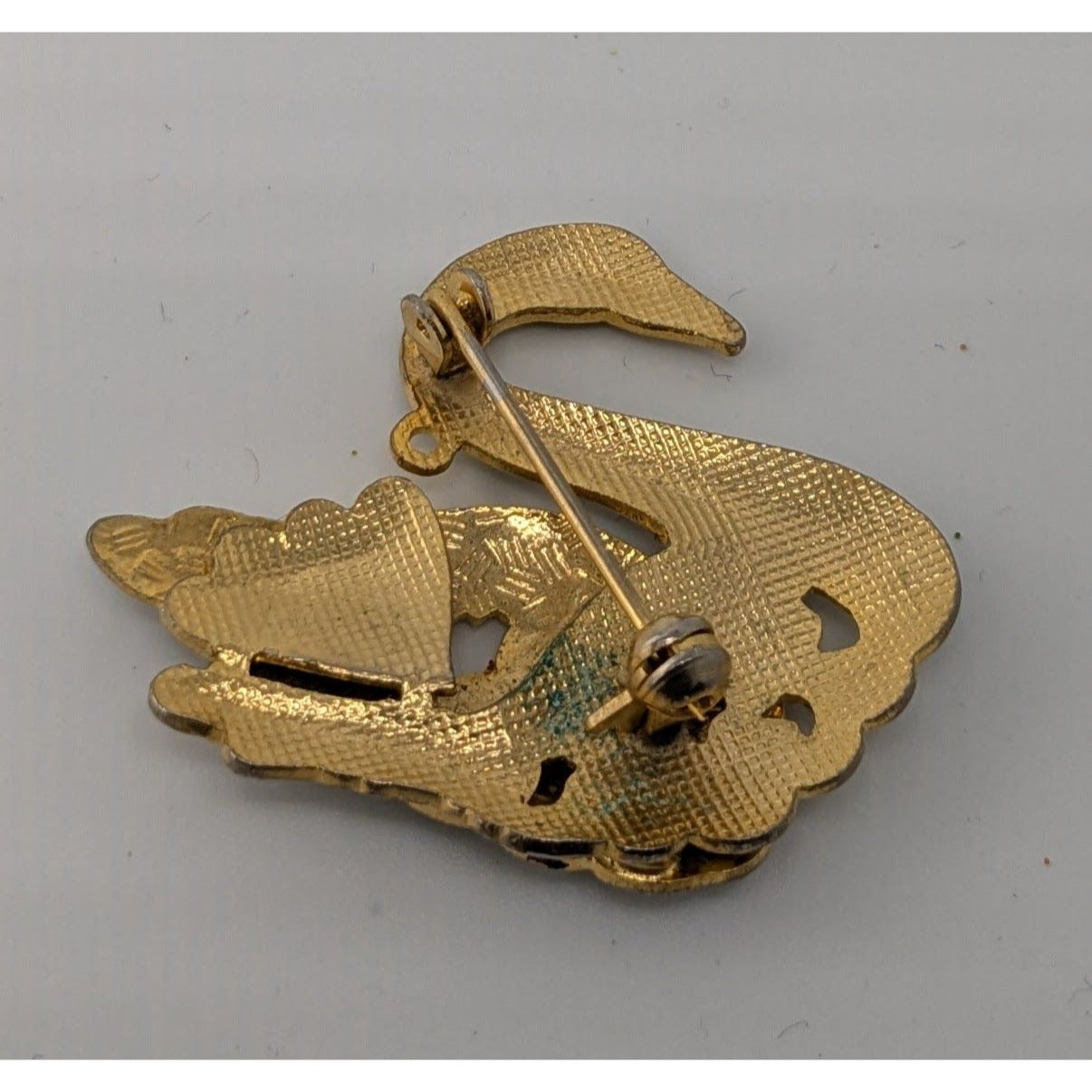 Vintage Cloisonné Swan Brooch With Floral Detailing And Black Enamel Accents