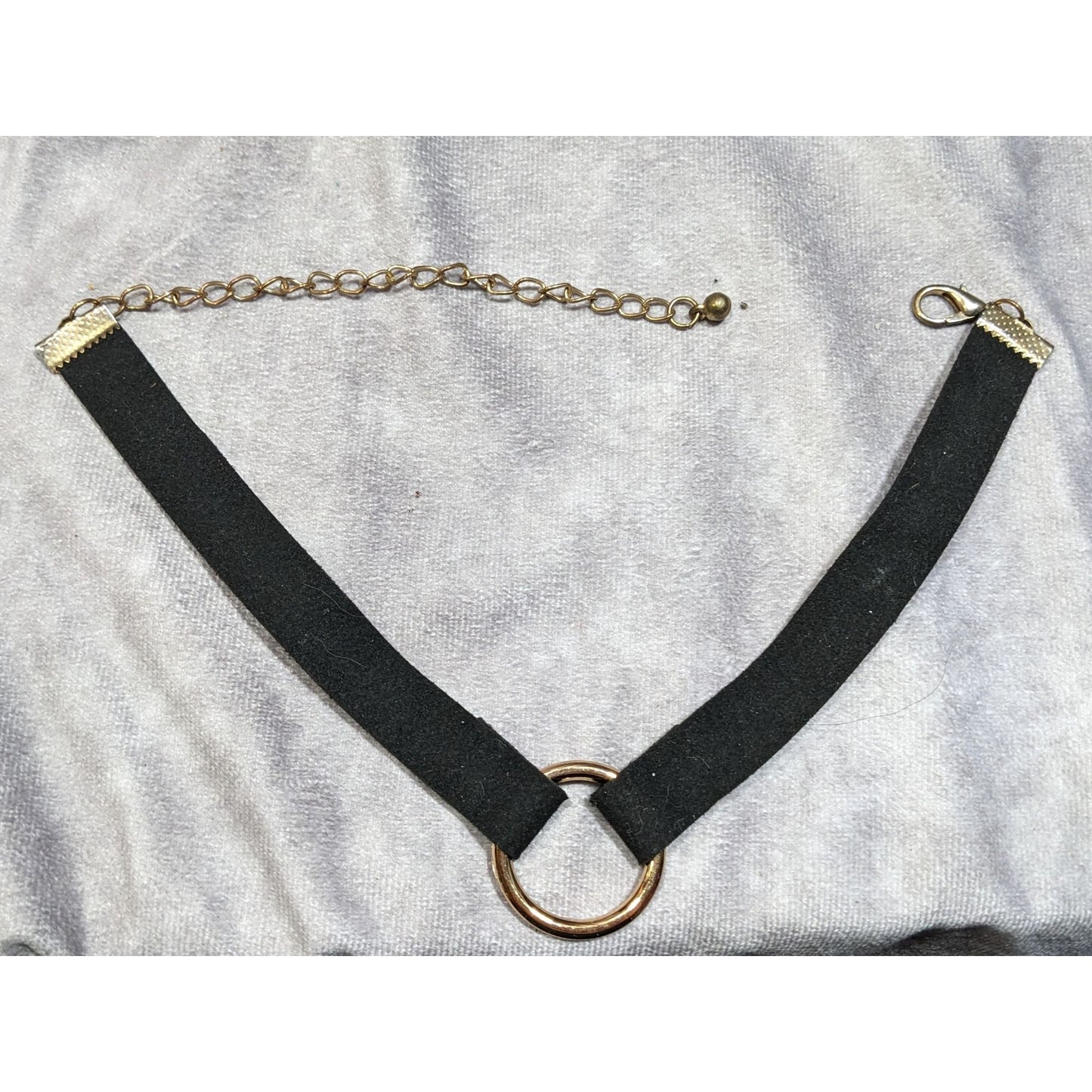 Gothic Faux Suede Gold Tone O Ring Choker Necklace