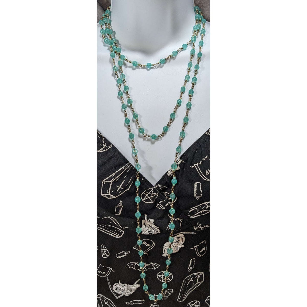 Boho Ethereal Turquoise Glass Bead Long Station Necklace 74 Inch