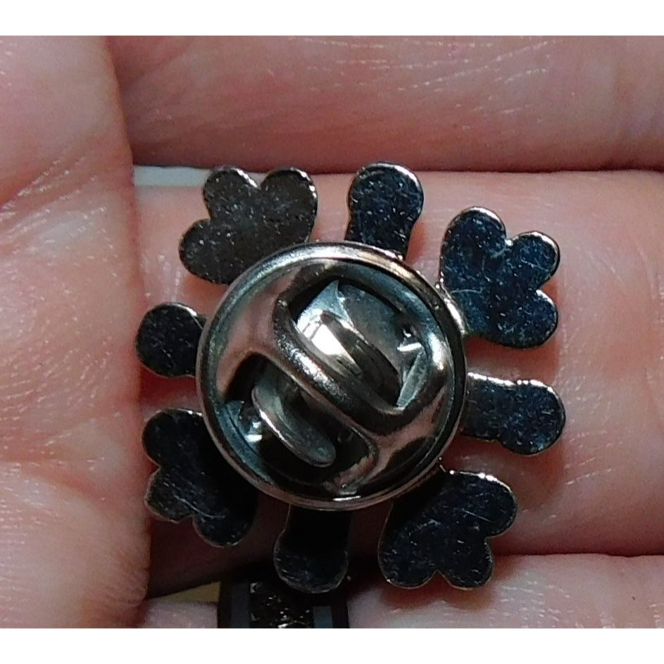 Snowflake Lapel Pin Silver Tone With White Enamel Fill