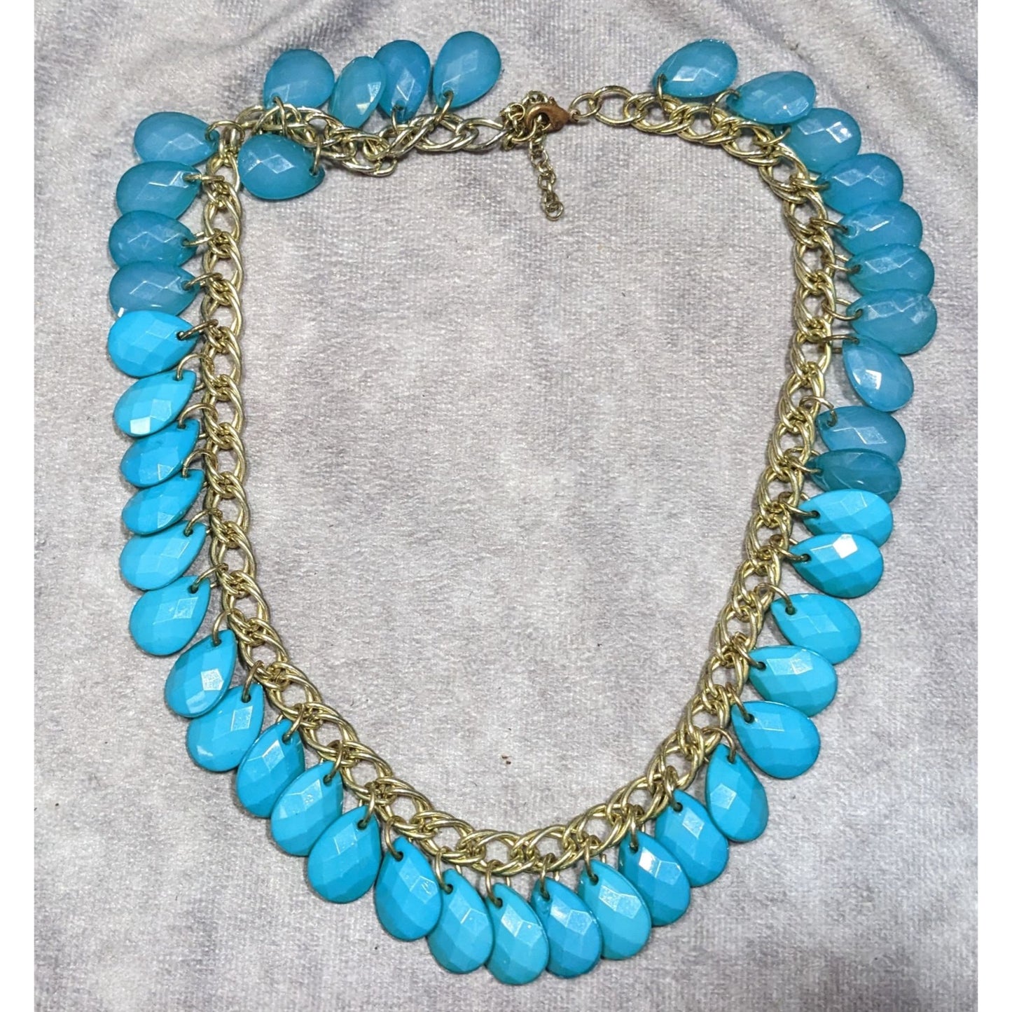 Turquoise Teardrop Faceted Beaded Fringe Necklace