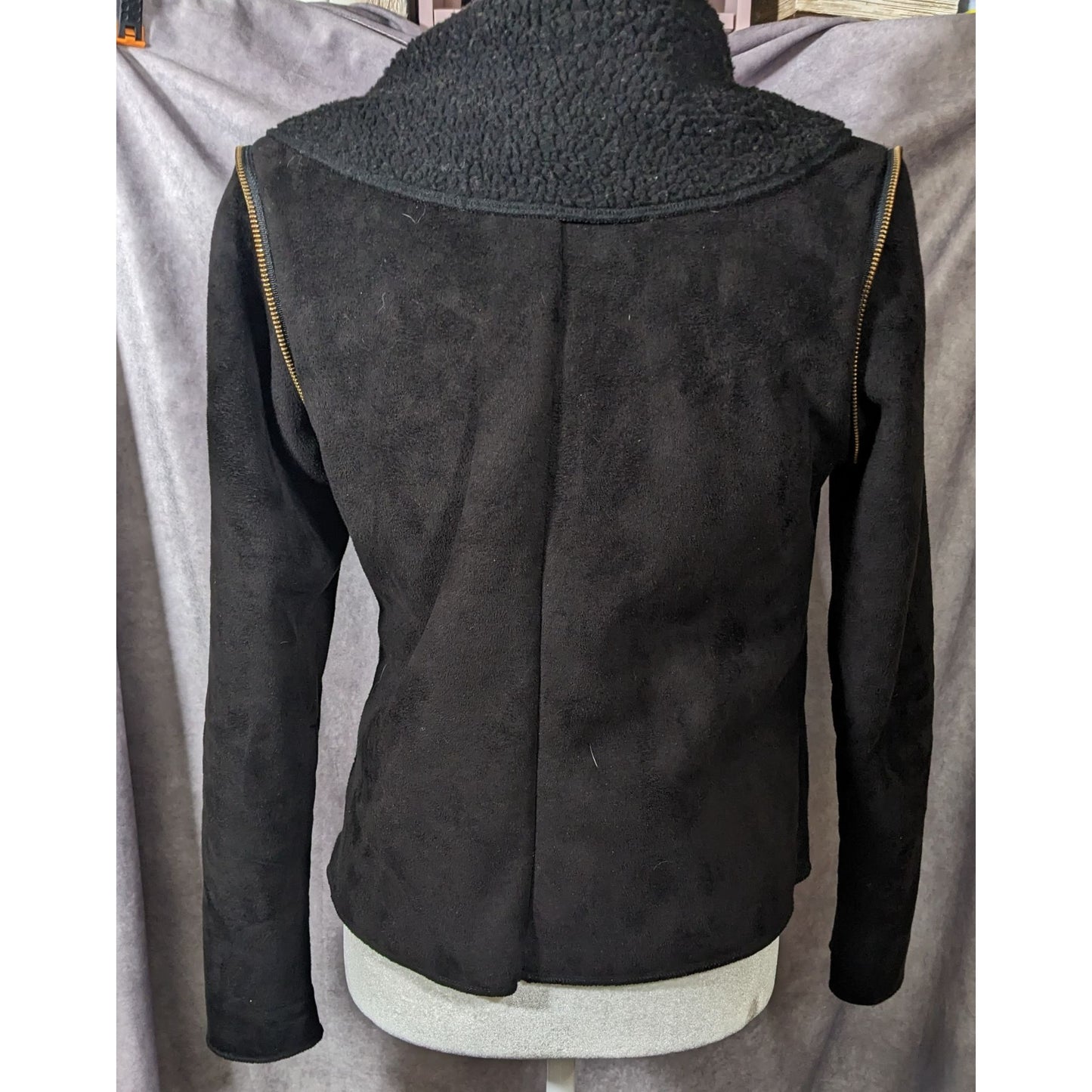 Milk Faux Suede Black Zipper Accent Moto Jacket Size Small