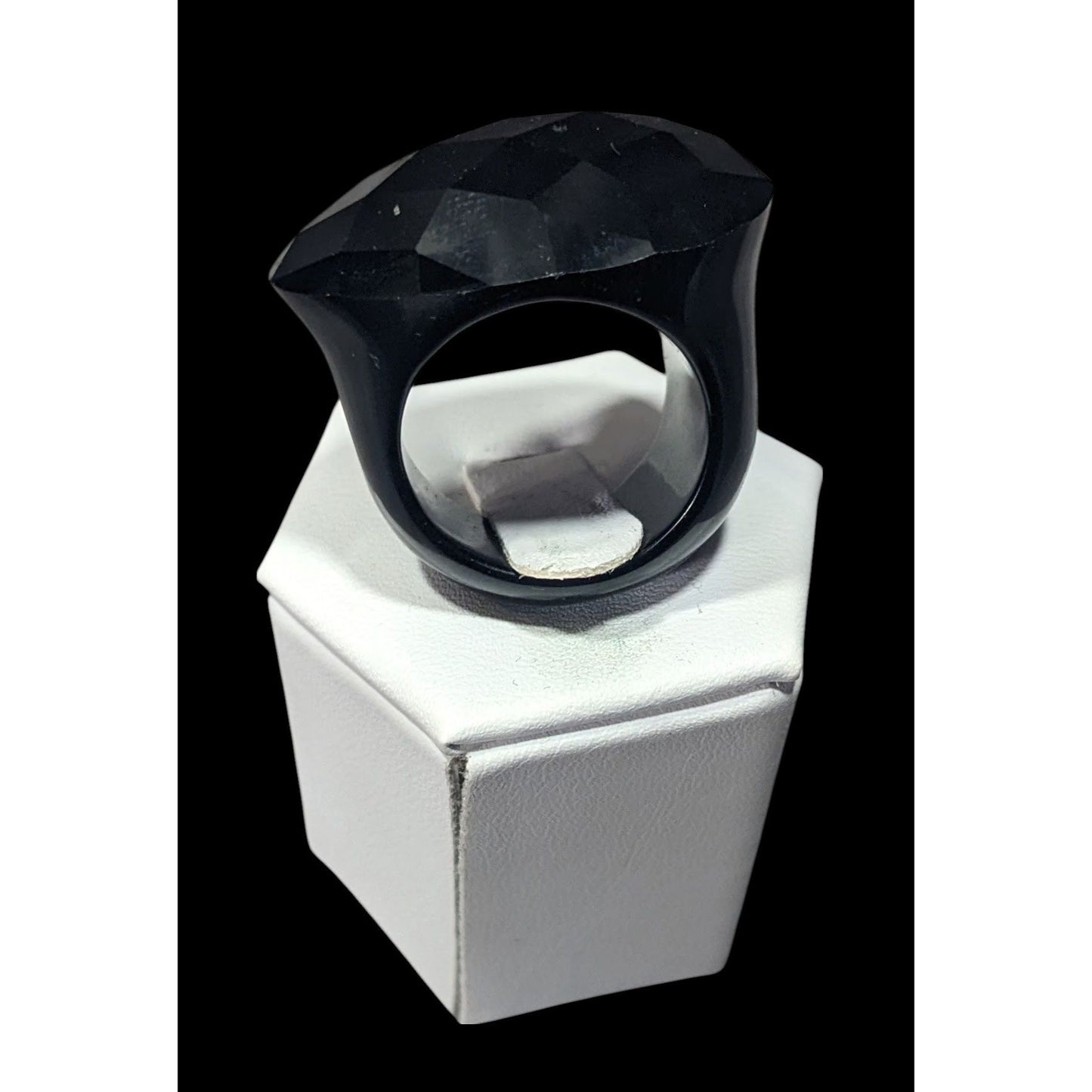 Glam Goth Faceted Teardrop Heavy Black Ring Size 8 1/2