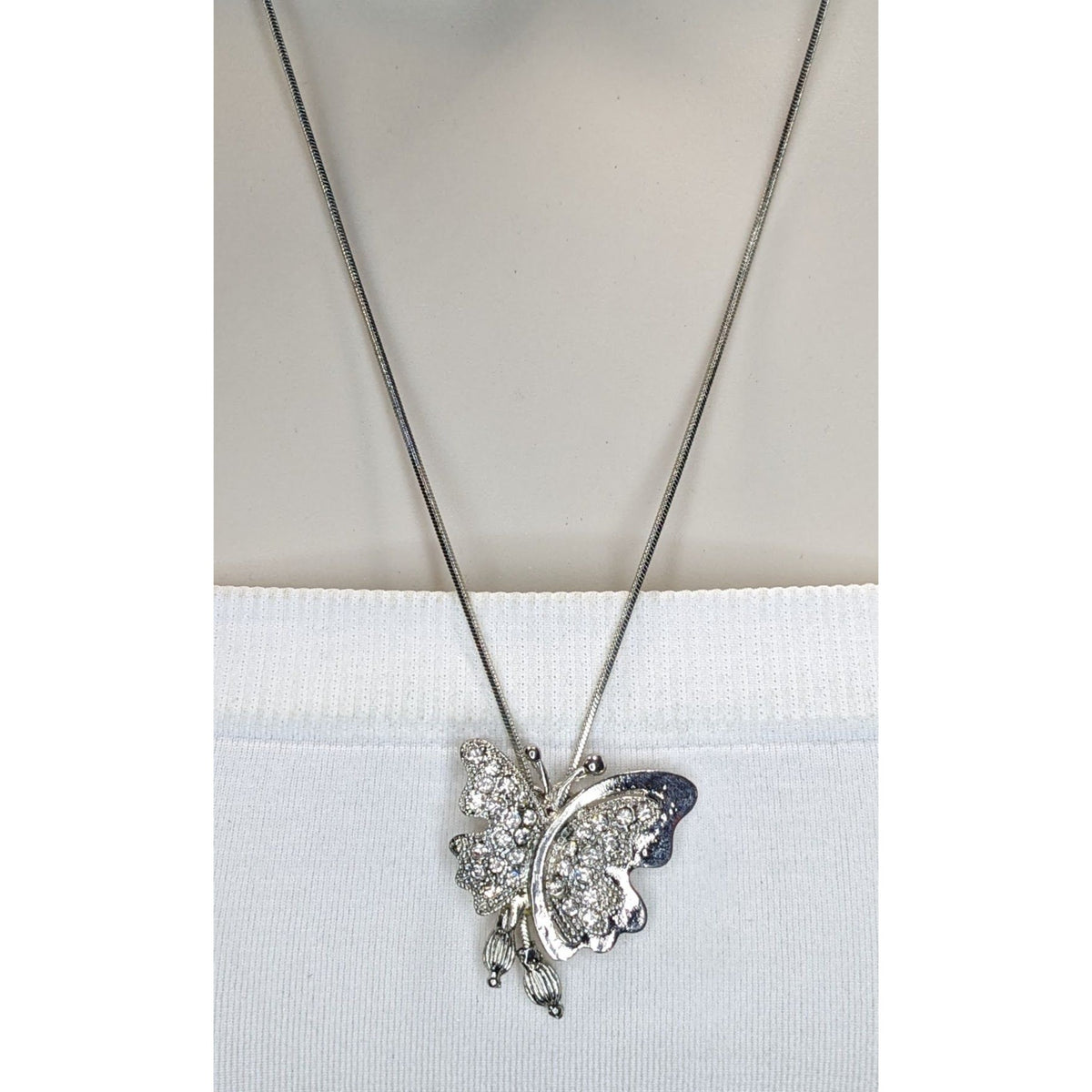 Fairy Silver Butterfly Pendant Necklace Rhinestone Sparkle Y2K Whimsical