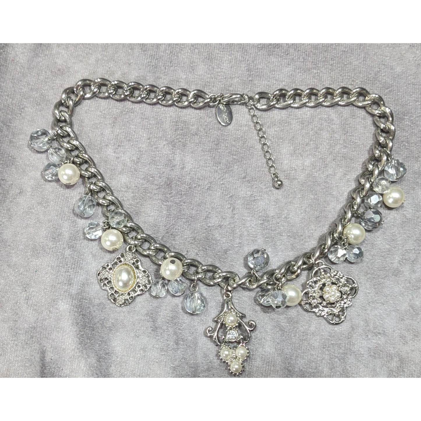 White House Black Market Victorian Style Charm Necklace With Faux Pearls And Glass Beads