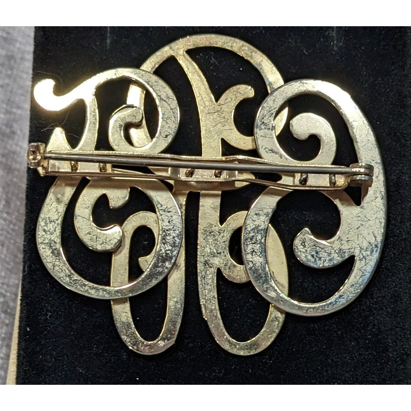 Vintage Cursive Monogram Brooch BRF Gold Tone