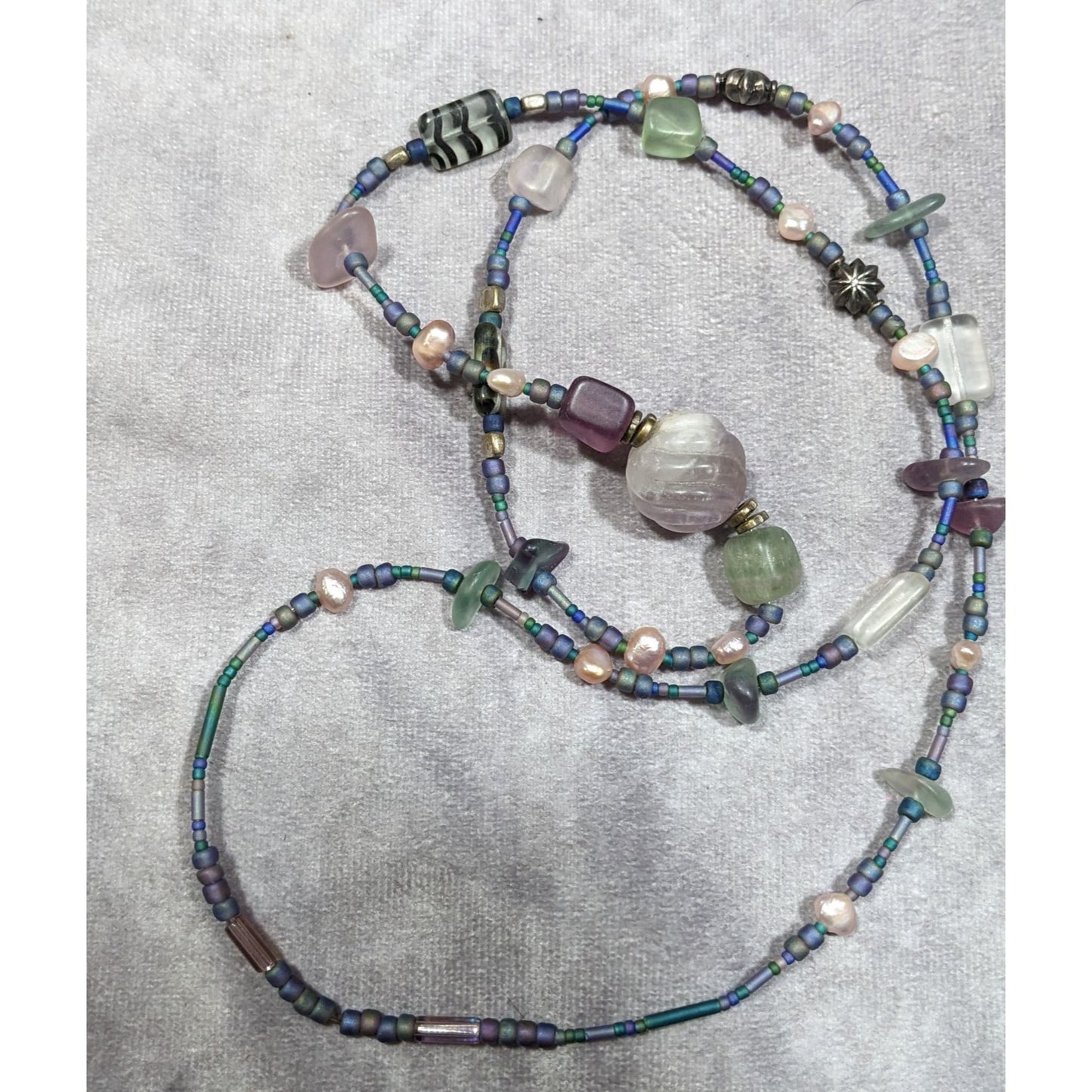 Mermaidcore Pastel Frosted Glass Pearl And Gemstone Beaded Necklace