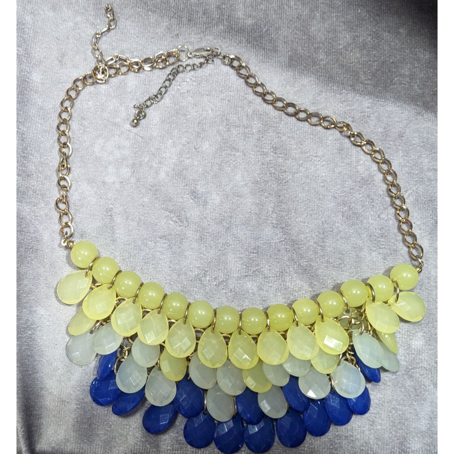 Retro Blue And Yellow Beaded Bib Statement Necklace