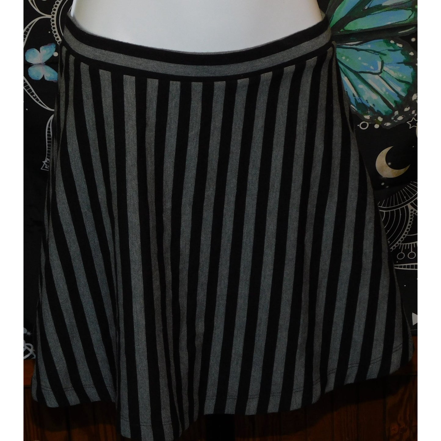 Forever 21 Gothic Black And GreyStriped Skater Skirt