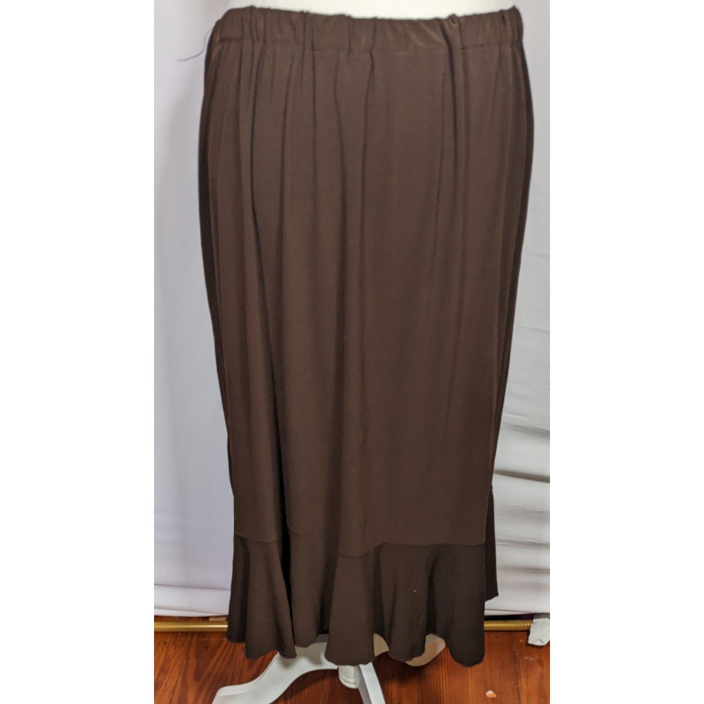 Vintage Nice Wear Brown Midi Skirt With Subtle Ruffle Edge