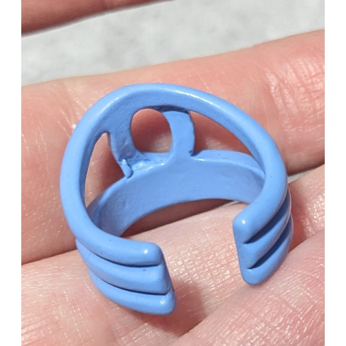 Abstract Metal Blue Enamel Coated Fashion Ring Size 8