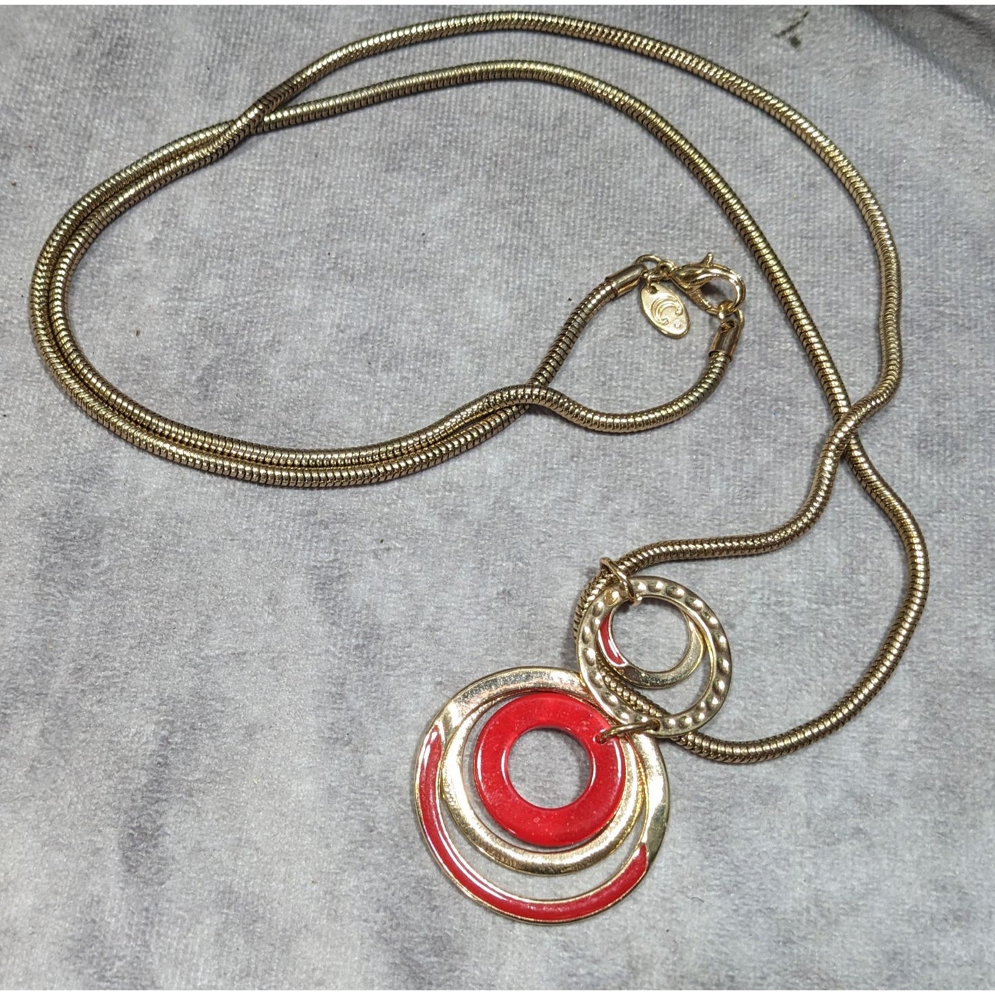 Charming Charlie Retro Geometric Red And Gold Tone Pendant Necklace