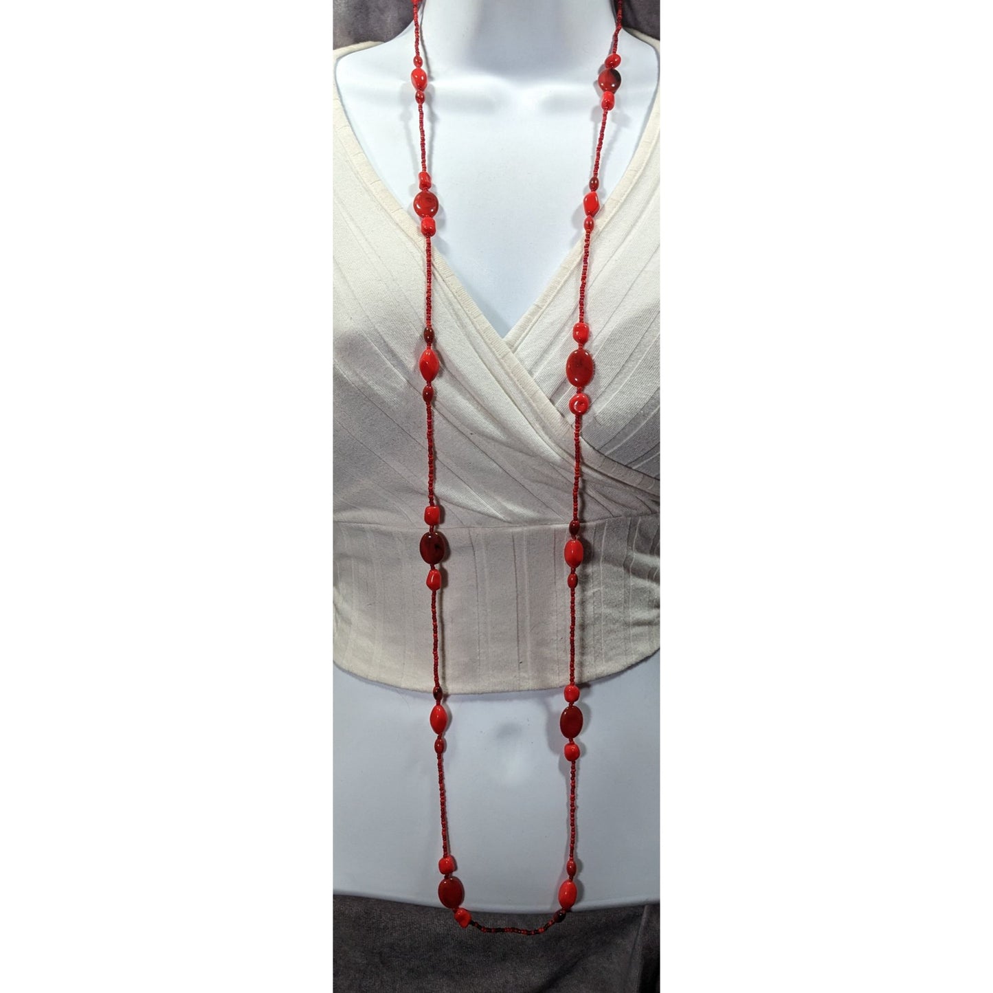 Bold Red Glass And Acrylic Beaded Opera Necklace