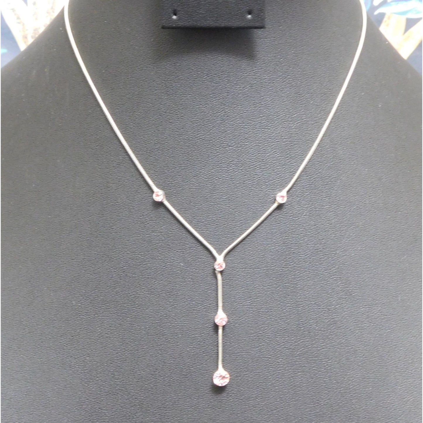 Whimsical Elegant Pink And Silver Tone Lariat Necklace