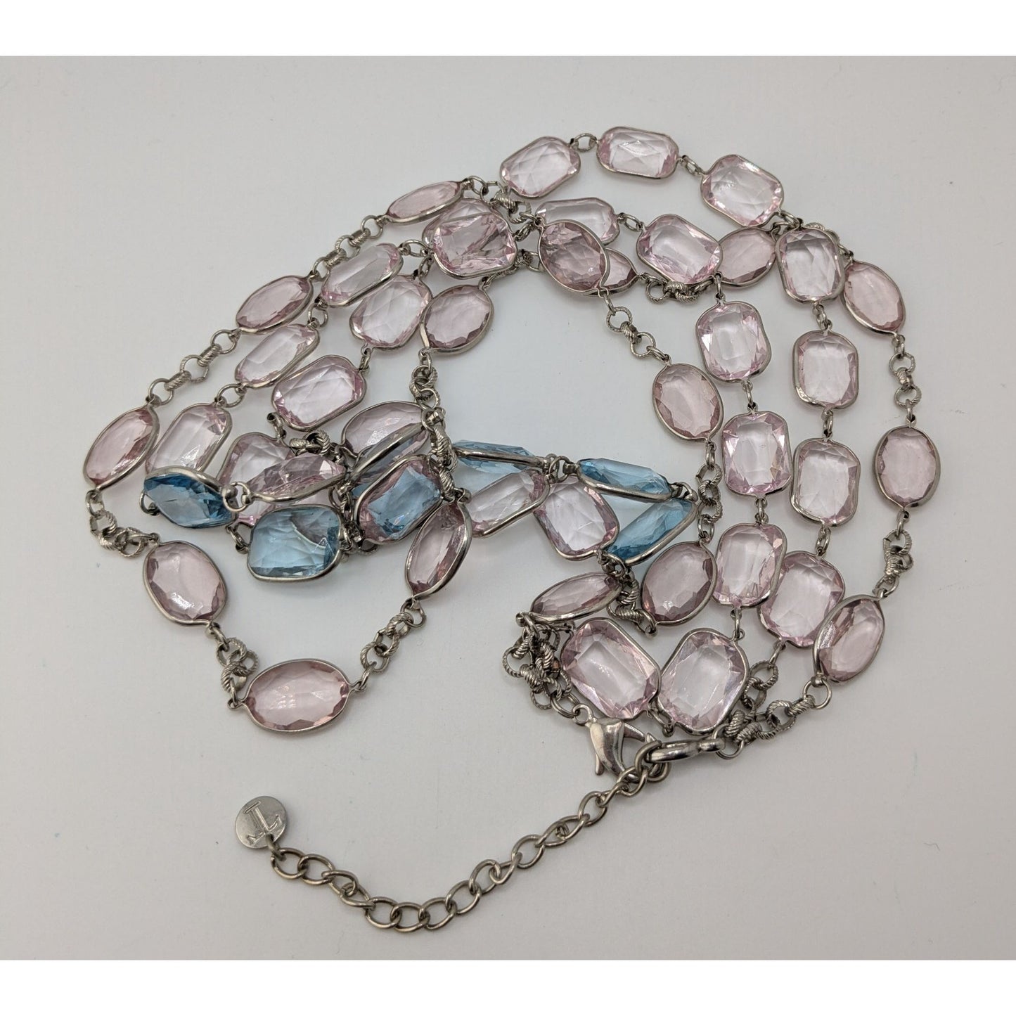Talbots Layered Faceted Crystal Gem Necklace Pink Blue Pastel Silver Tone Coquette Glam