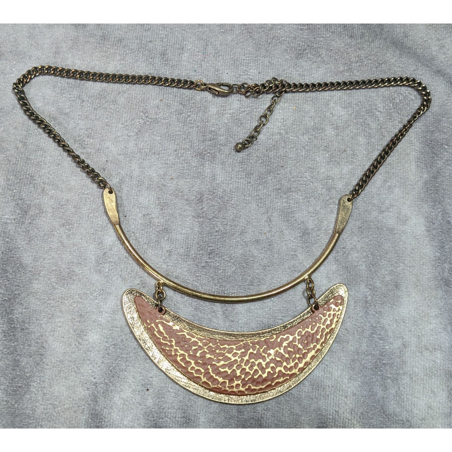 Brutalist Distressed Gold Tone And Brown Statement Necklace