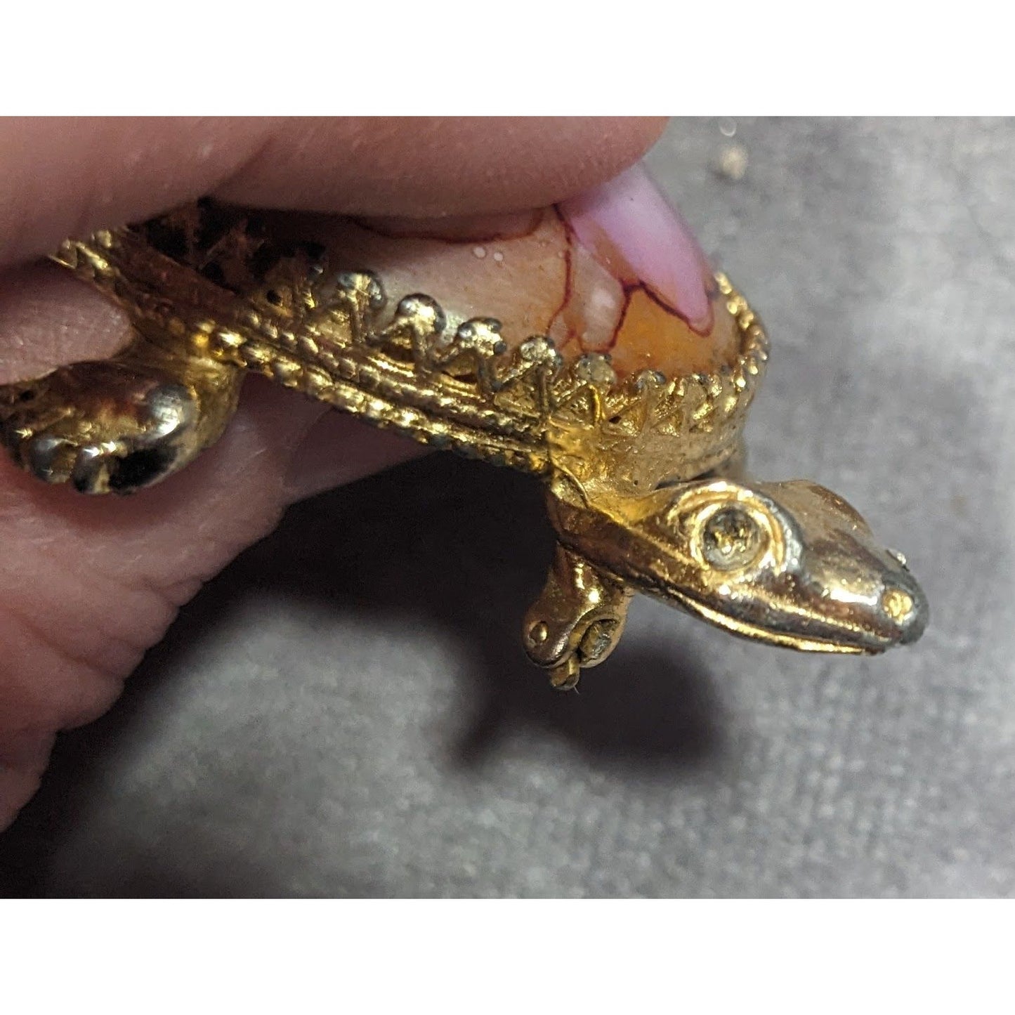 Vintage Jeanine Pink Orange And Gold Turtle Brooch (Broken)