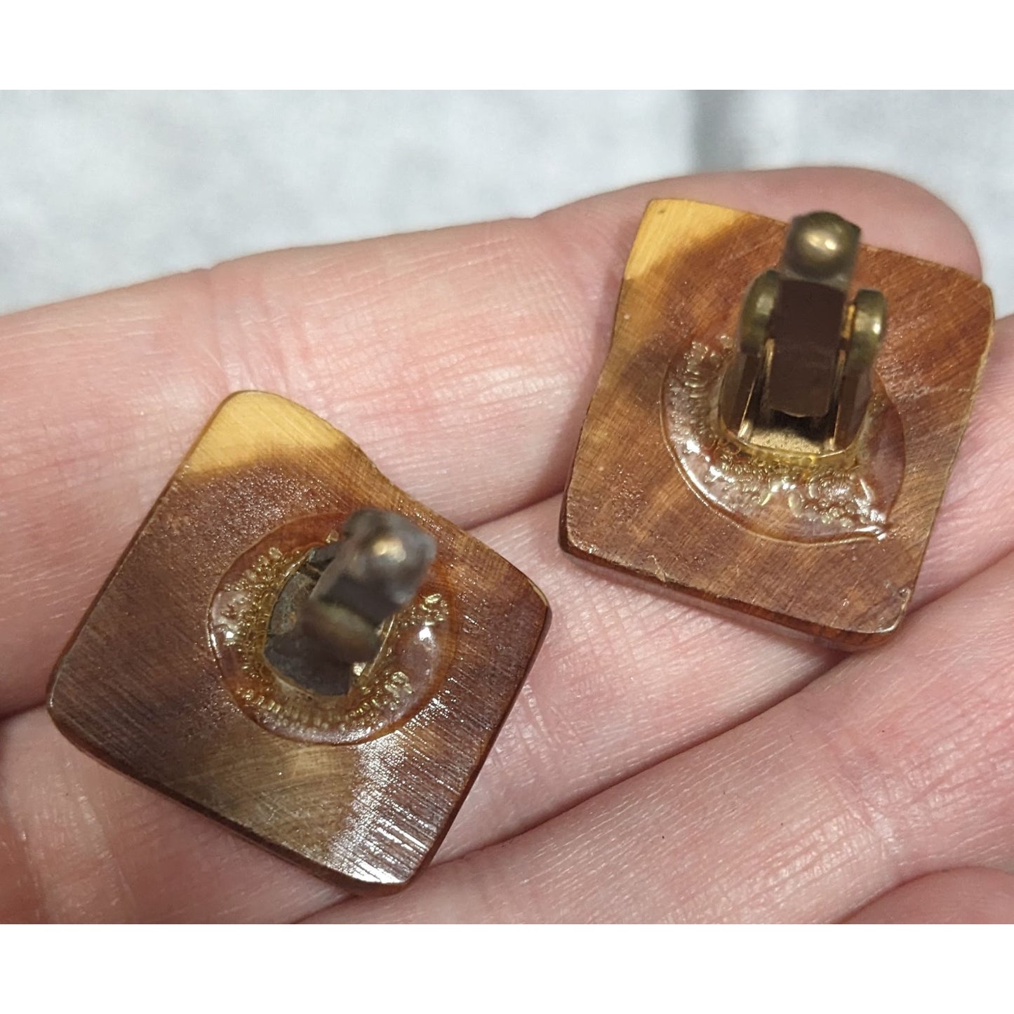 Vintage Brown Wood Square Retro Cuff Links