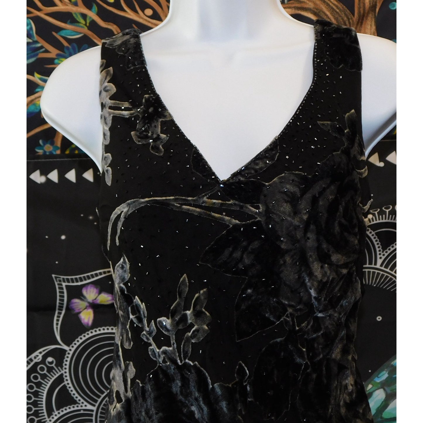 Dressbarn Burnt Velvet Beaded Floral Dress