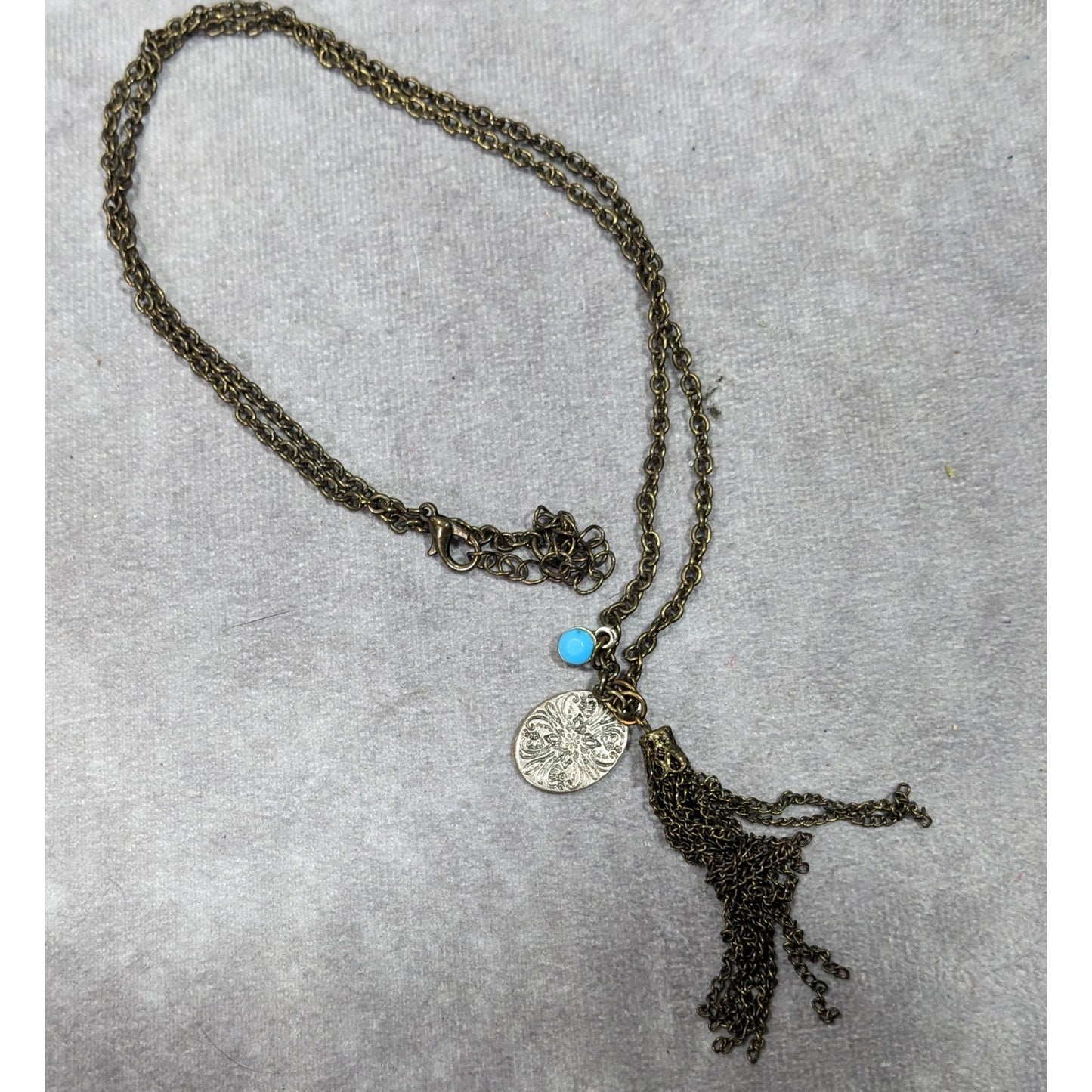 Rustic Butterfly Antiqued Gold Tone Tassel Chain Necklace