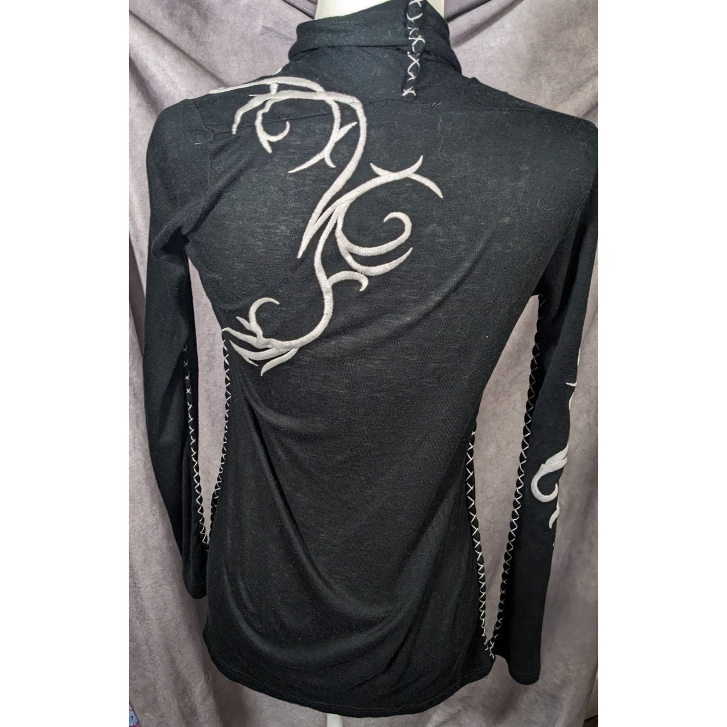 Angeni Contrast Stich Tribal Embroidered Gothic Cardigan Size Medium