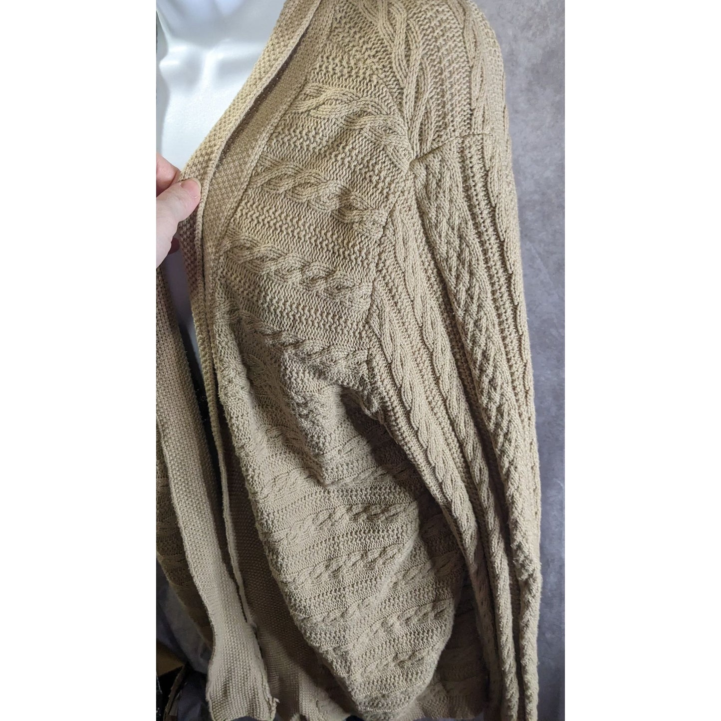 Croft & Barrow Preppy Beige Open-Front Cable-Knit Cardigan