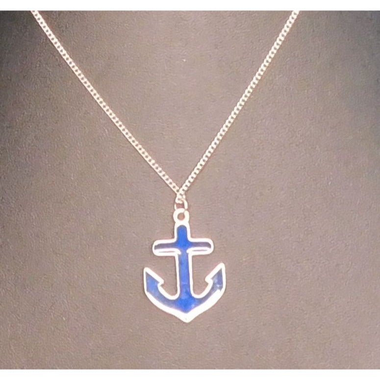 Nautical Preppy Blue Enamel Anchor Necklace
