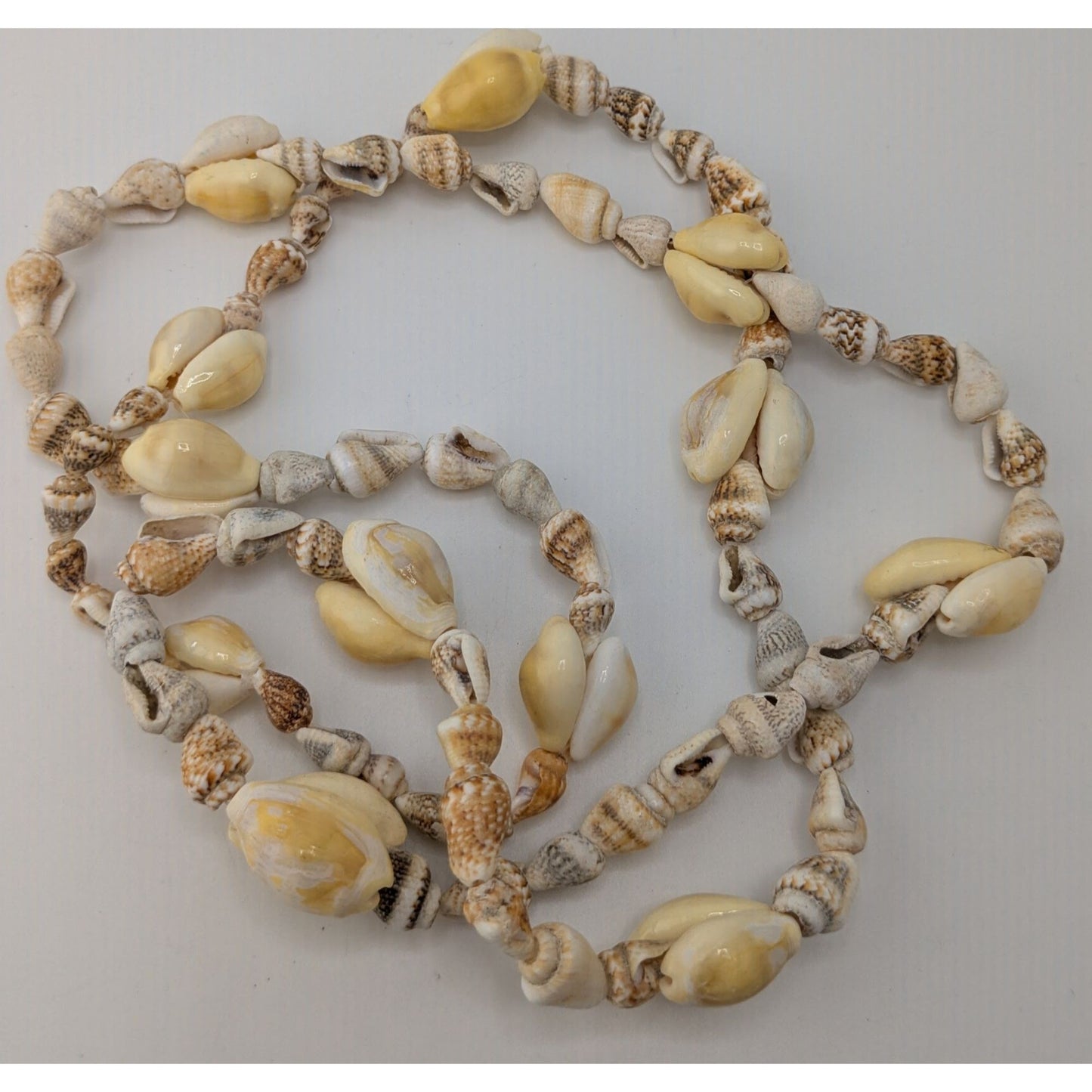 Shell Beaded Necklace 35" With Cream & Natural Tones Coastal Style Beach Jewelry Handmade Boho Chic Accessory
