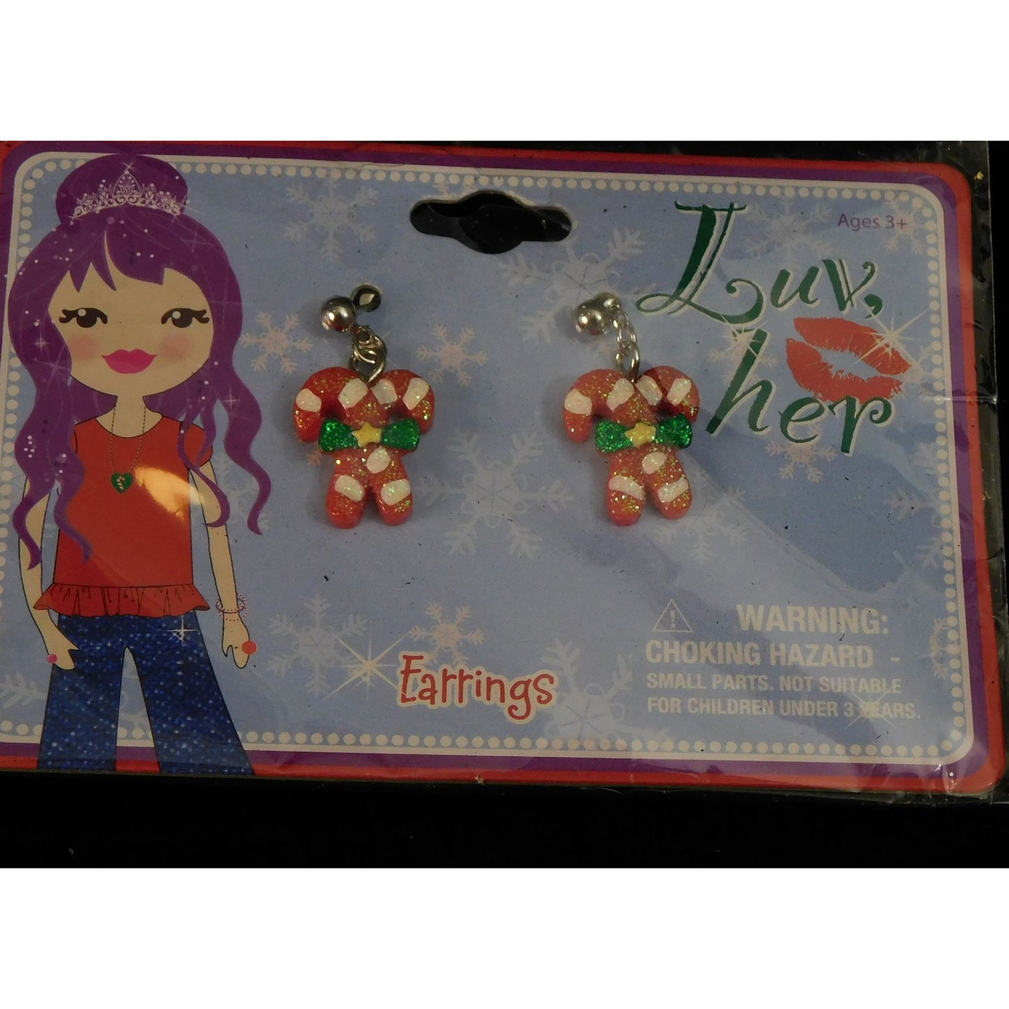 Luv Her Candy Cane Glitter Dangle Earrings