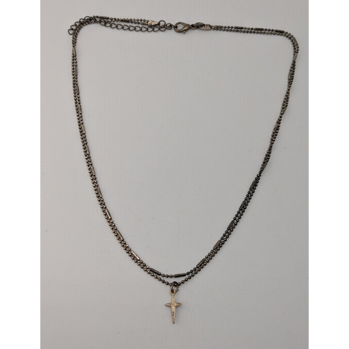Vintage 90s Premier Designs Cross Necklace Layered Chain Silver Goth