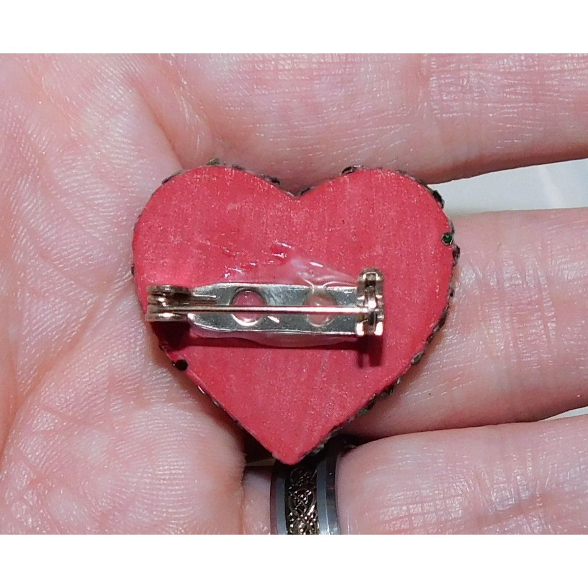 Handmade Jesus Loves You Painted Wood Brooch With Glitter Edges