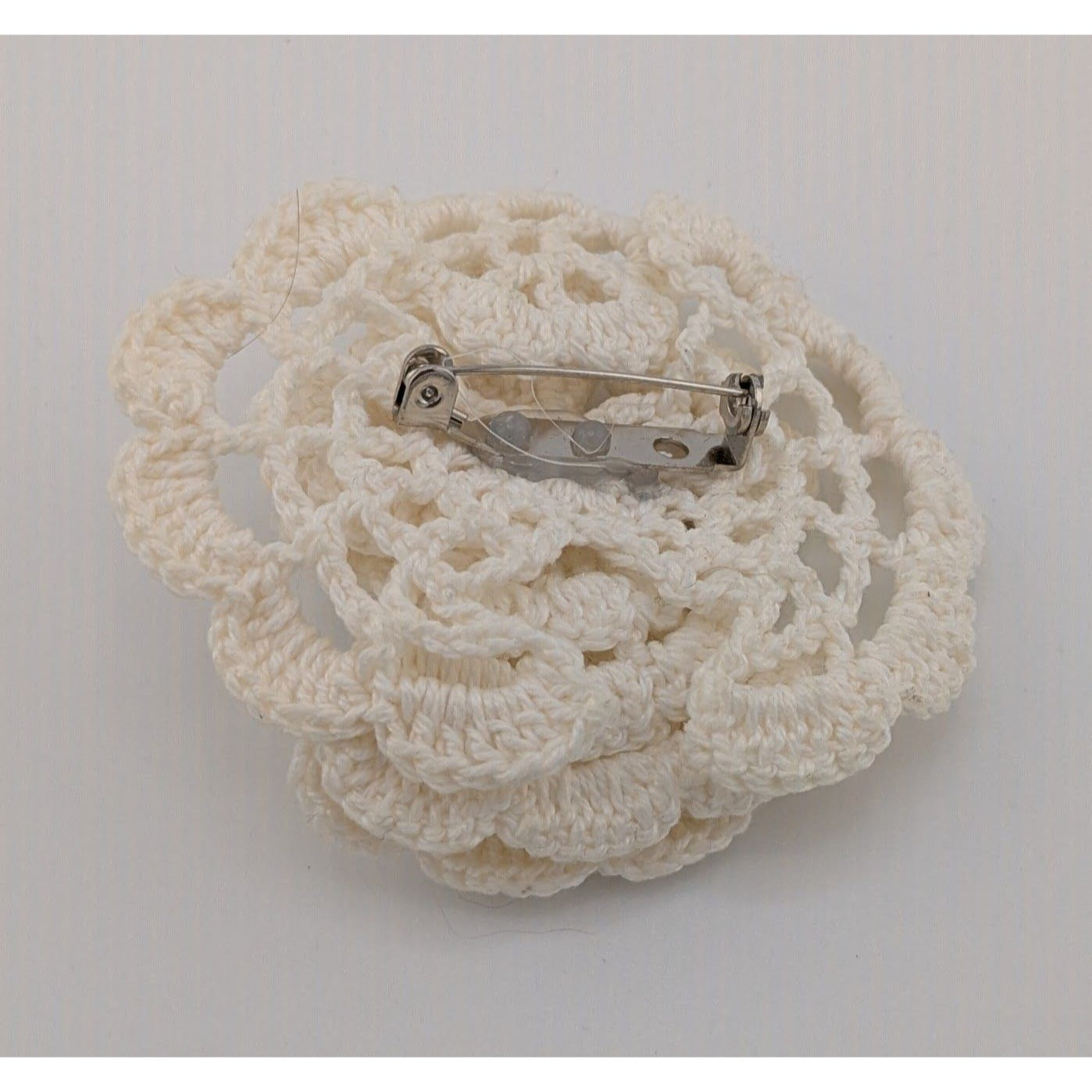 Vintage Handmade Crochet Angel Brooch With Ribbon Rose Accent