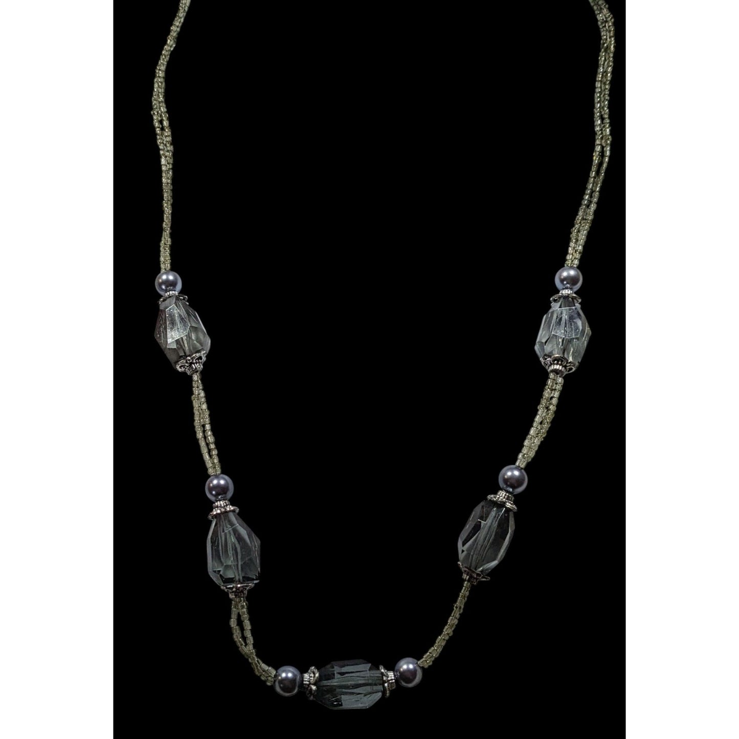 Chunky Translucent Grey Glass And Acrylic Beaded Necklace